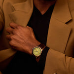 Bulova Surveyor 96B427 analog herrklocka med grön urtavla och armband i läder
