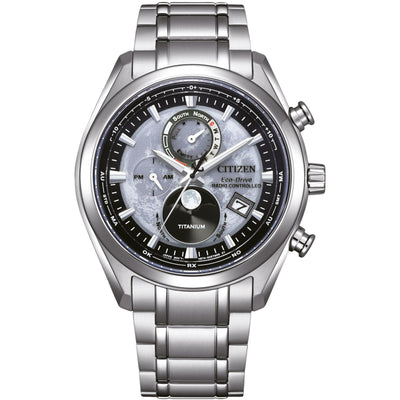 Citizen Tsuki-yomi BY1010-81H analog herrklocka med grå urtavla och armband i titan