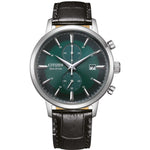 Citizen Kronograf Eco-Drive CA7069-24X analog herrklocka med grön urtavla och armband i läder