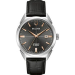 Bulova Sutton 96B422 analog herrklocka med svart urtavla och armband i läder