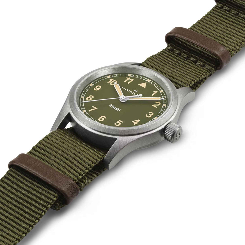 Hamilton Khaki Field H69301960 analog herrklocka med grön urtavla och armband i textil