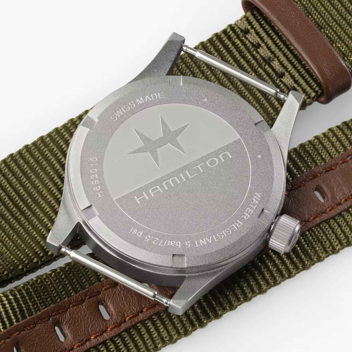 Hamilton Khaki Field H69301960 analog herrklocka med grön urtavla och armband i textil