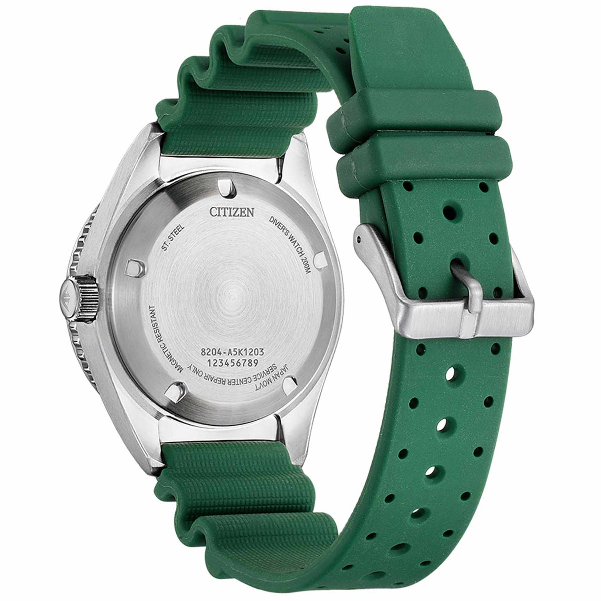 Citizen Promaster Automatic NY0121-09X analog herrklocka med grön urtavla och armband i gummi