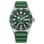 Citizen Promaster Automatic NY0121-09X analog herrklocka med grön urtavla och armband i gummi