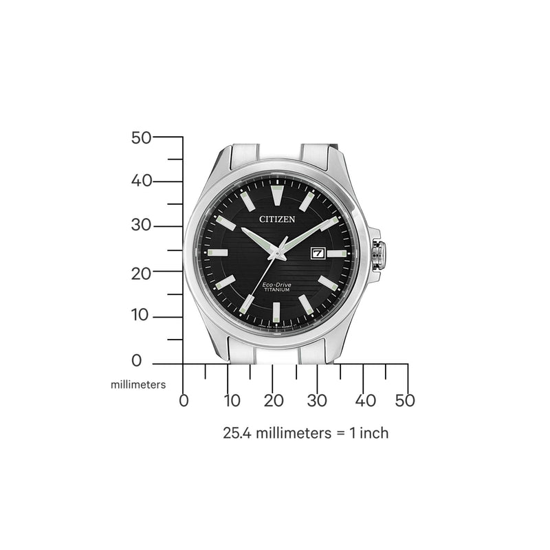 Citizen Eco-Drive BM7470-84E analog herrklocka med svart urtavla och armband i titan