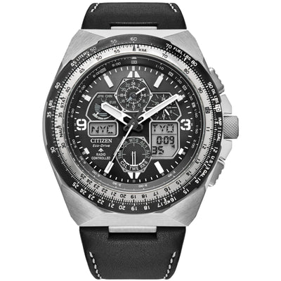 Citizen Promaster Skyhwak A-T JY8149-05E ana-digi herrklocka med svart urtavla och armband i läder