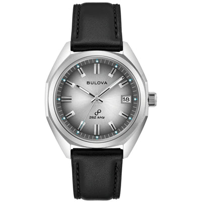 Bulova Jet Star 96B414 analog herrklocka med silver urtavla och armband i läder