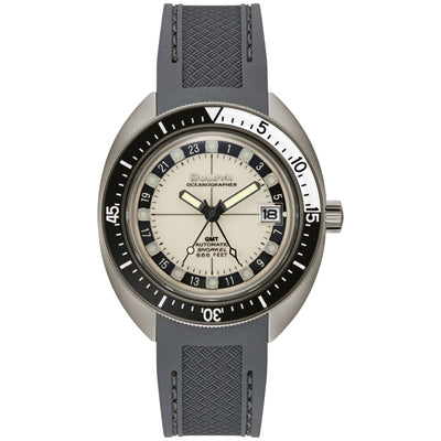 Bulova Oceanographer GMT 98B407 analog herrklocka med beige urtavla och armband i silikon