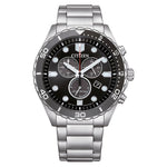 Citizen Eco-Drive Chronograph AT2568-82E analog herrklocka med svart urtavla och armband i rostfritt stål