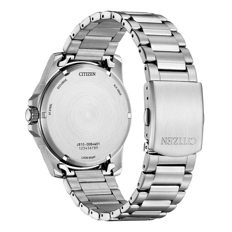 Citizen Eco-Drive Sport Marine AW1810-85L analog herrklocka med blå urtavla och armband i rostfritt stål