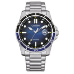 Citizen Eco-Drive Sport Marine AW1810-85L analog herrklocka med blå urtavla och armband i rostfritt stål