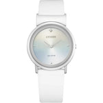 Citizen Eco-Drive Elegance Damklocka EG7070-14A analog damklocka med silver urtavla och armband i läder