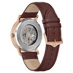 Bulova Clipper Skelethon 97A172 analog herrklocka med silver urtavla och armband i läder