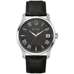 Bulova Wilton 96B390 analog herrklocka med svart urtavla och armband i läder