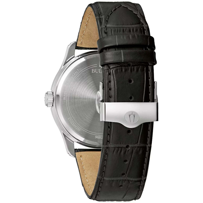 Bulova Wilton 96B390 analog herrklocka med svart urtavla och armband i läder