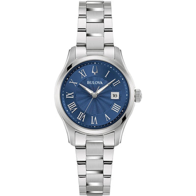 Bulova Surveyor 96M163 analog damklocka med blå urtavla och armband i rostfritt stål