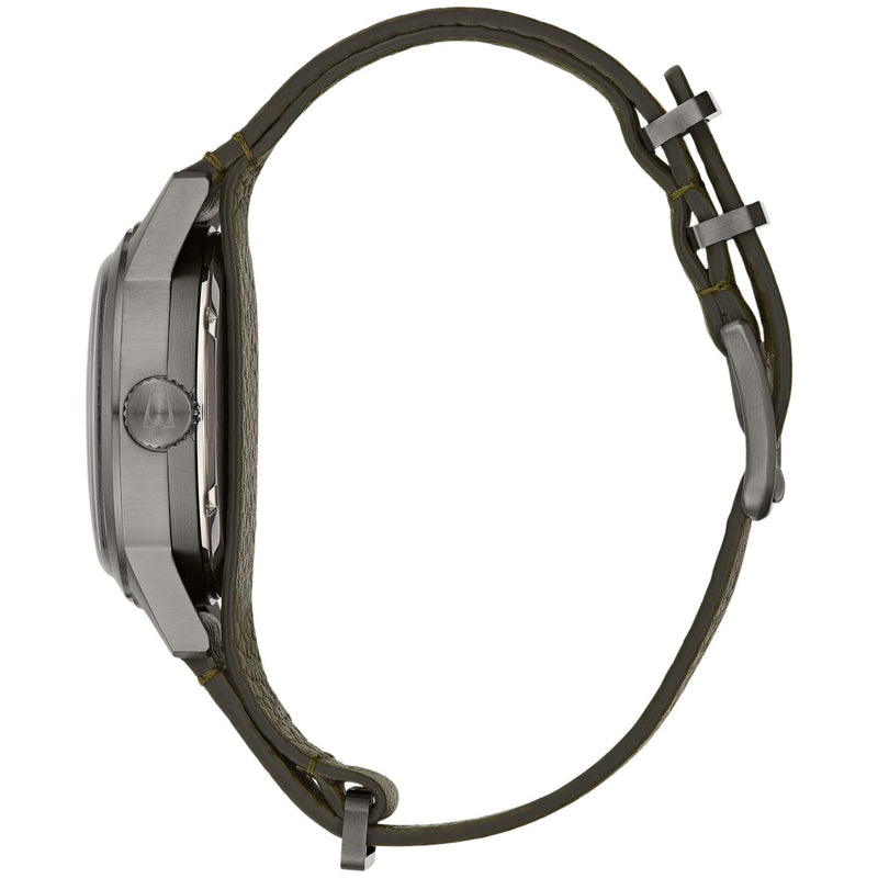 Bulova Hack Watch 98A255 analog herrklocka med grön urtavla och armband i läder