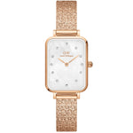 Daniel Wellington Quadro Lumine Pressed Piano DW00100578 analog damklocka med vit urtavla och armband i rostfritt stål