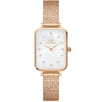 Daniel Wellington Quadro Lumine Pressed Piano DW00100578 analog damklocka med vit urtavla och armband i rostfritt stål