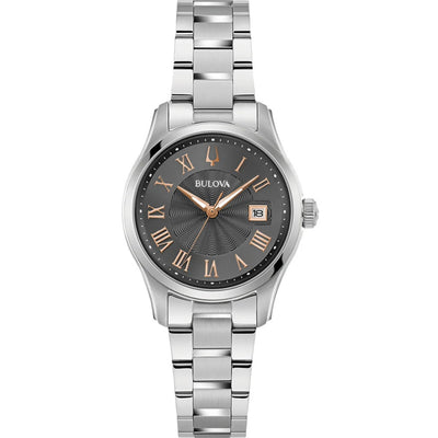 Bulova Classic Wilton 96M164 analog unisexklocka med grå urtavla och armband i rostfritt stål