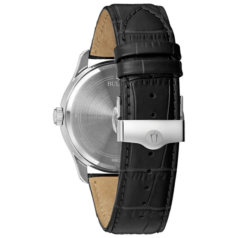 Bulova Classic Wilton 96B388 analog herrklocka med silver urtavla och armband i läder