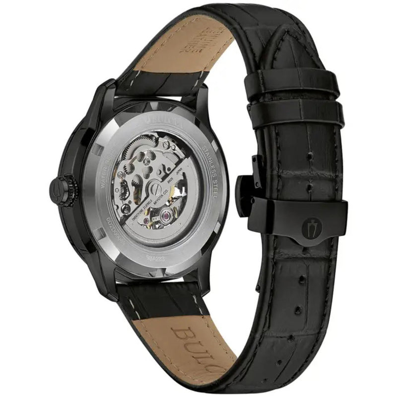 Bulova Sutton 98A283 analog herrklocka med svart urtavla och armband i läder