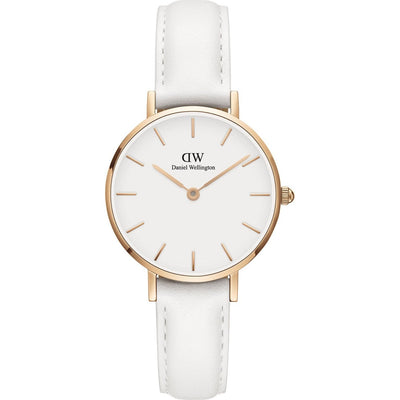 Daniel Wellington Classic Petite DW00100249 analog damklocka med vit urtavla och armband i läder