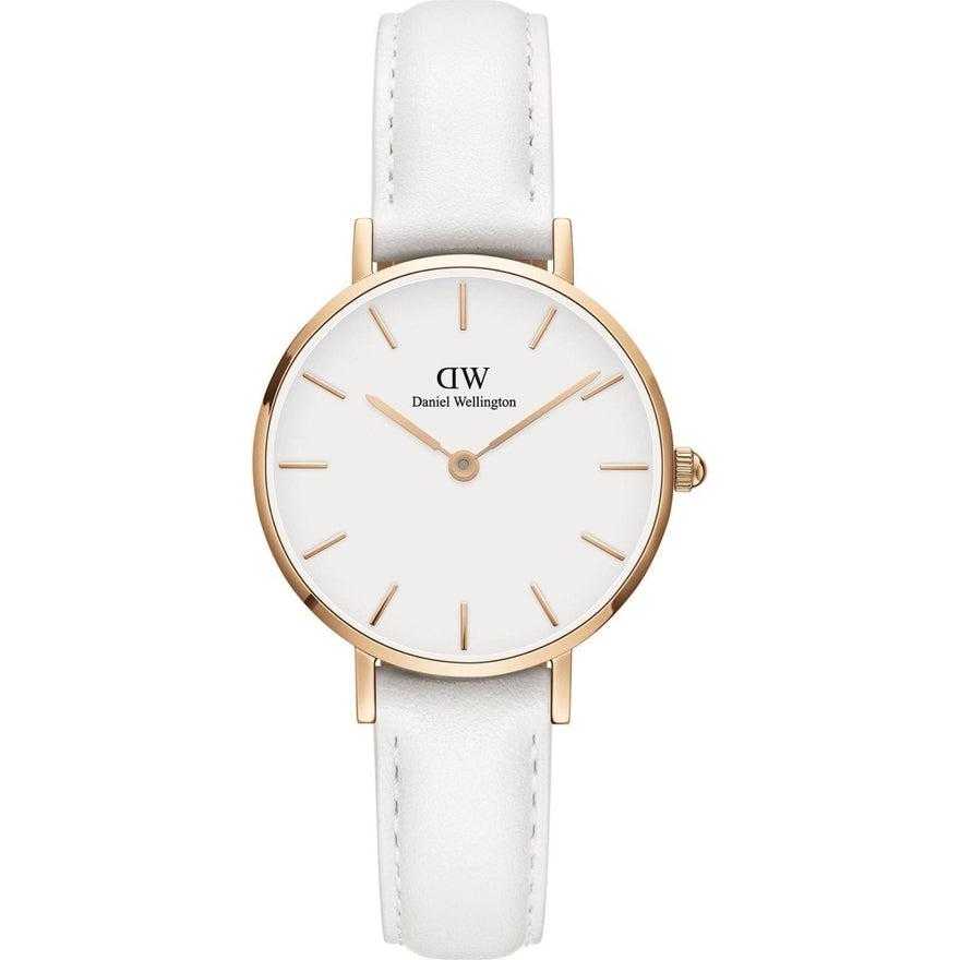 Daniel Wellington Classic Petite DW00100249 analog damklocka med vit urtavla och armband i läder