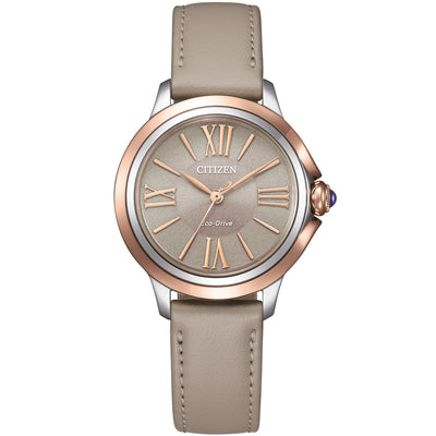 Citizen Ceci EM1166-01Z analog damklocka med beige urtavla och armband i läder