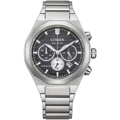 Citizen Zenshin Senkei Super Titanium CA4690-51E analog herrklocka med svart urtavla och armband i titan
