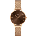 Daniel Wellington Petite Amber analog damklocka med brun urtavla och armband i rostfritt stål