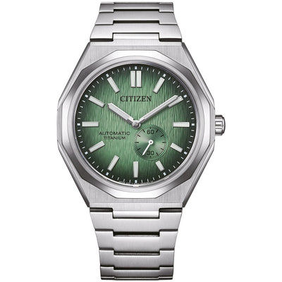Citizen Zenshin 60 Super Titanium NK5020-58X analog herrklocka med grön urtavla och armband i titan