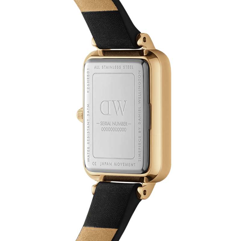 Daniel Wellington Quadro Pressed Sheffield Gold DW00100560 analog damklocka med svart urtavla och armband i läder